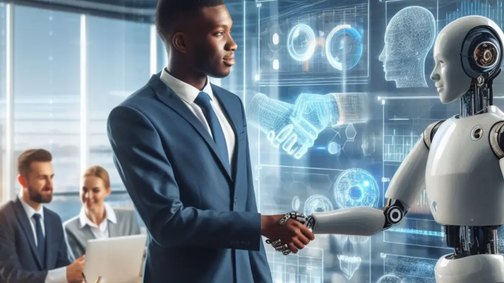 Equipo creativo trabajando con inteligencia artificial